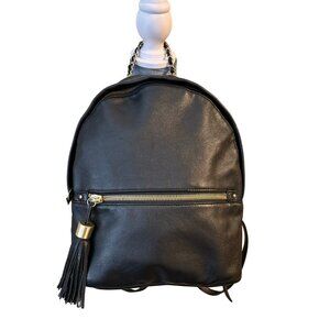 Margot Black Genuine Leather Backpack Purse Gold Zipper Tassel